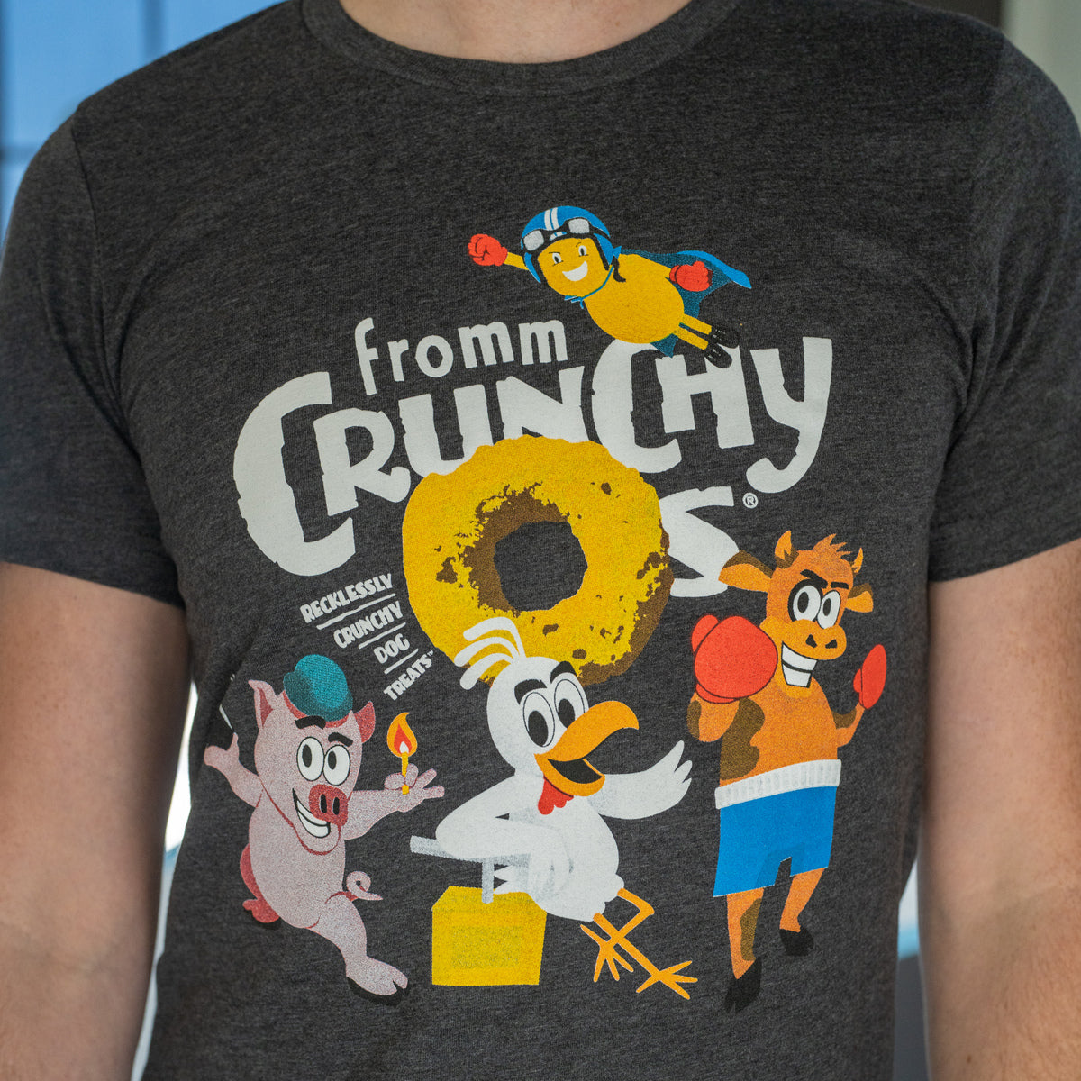 'Fromm Crunchy Os' with Characters Short Sleeve T-Shirt (charcoal grey)
