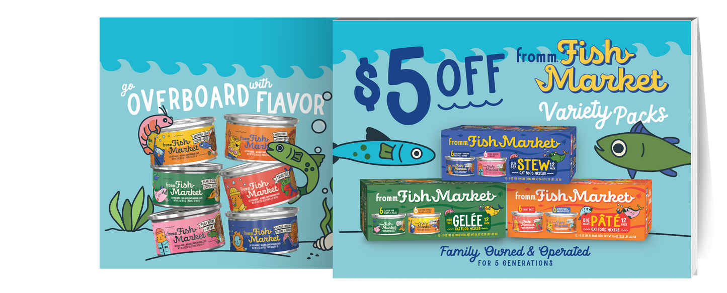 Fish Market | Coupon Pad Shelf Talker: Save $5 on Fish Market Can Mixer Case