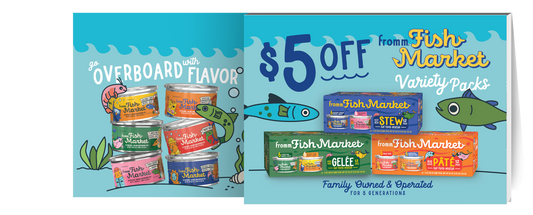 Fish Market | Coupon Pad Shelf Talker: Save $5 on Fish Market Can Mixer Case