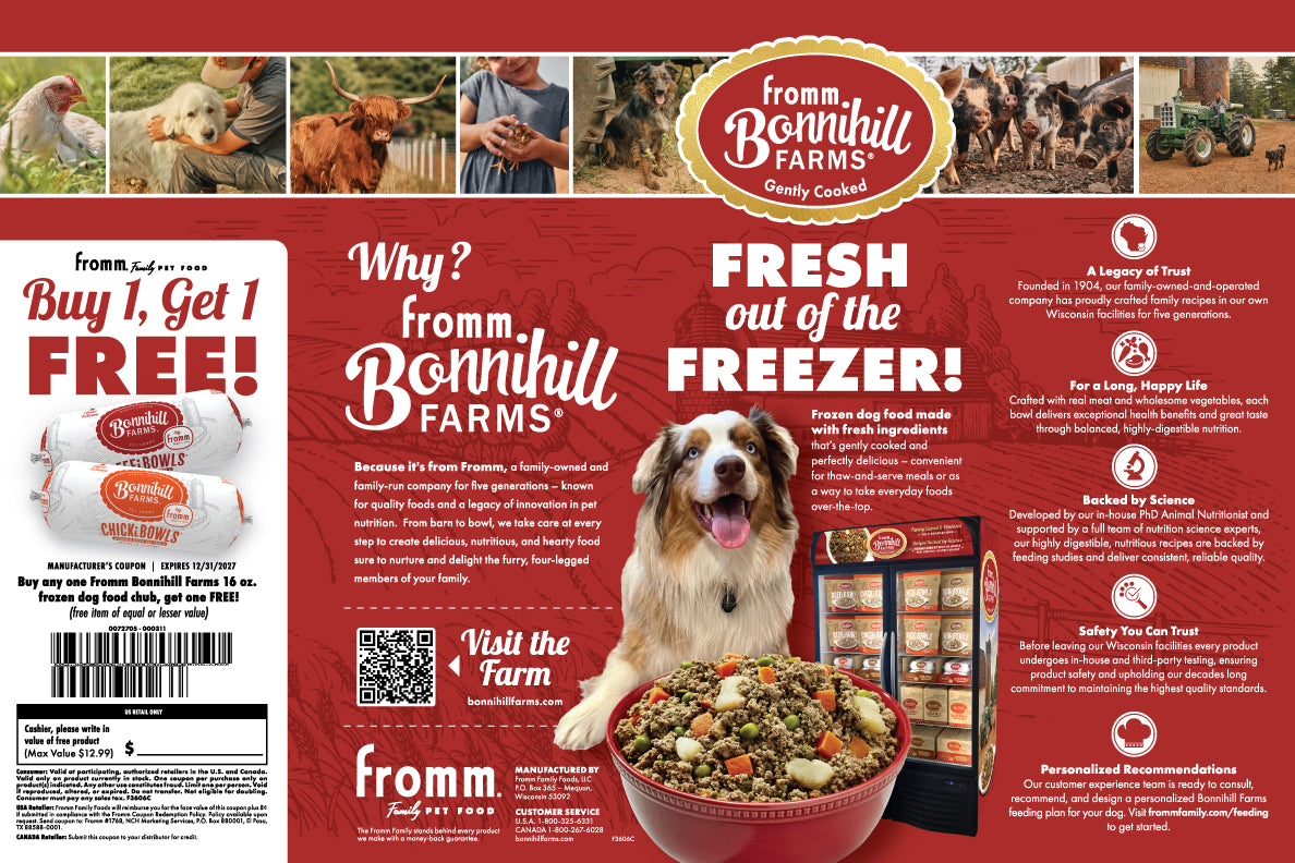 Bonnihill Farms Gently Cooked Dog Food Info Brochure 4.25X11"