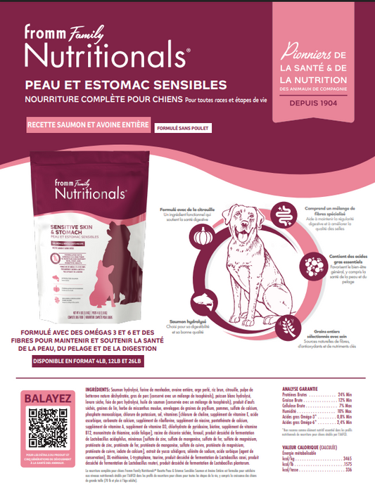 Fromm Nutritionals | Fiches de produits imprimables (French)