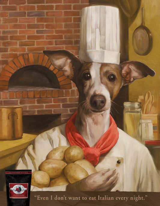 Four-Star Chef Lombardi Greyhound and Kato Sushi Cat Poster 16x 20in