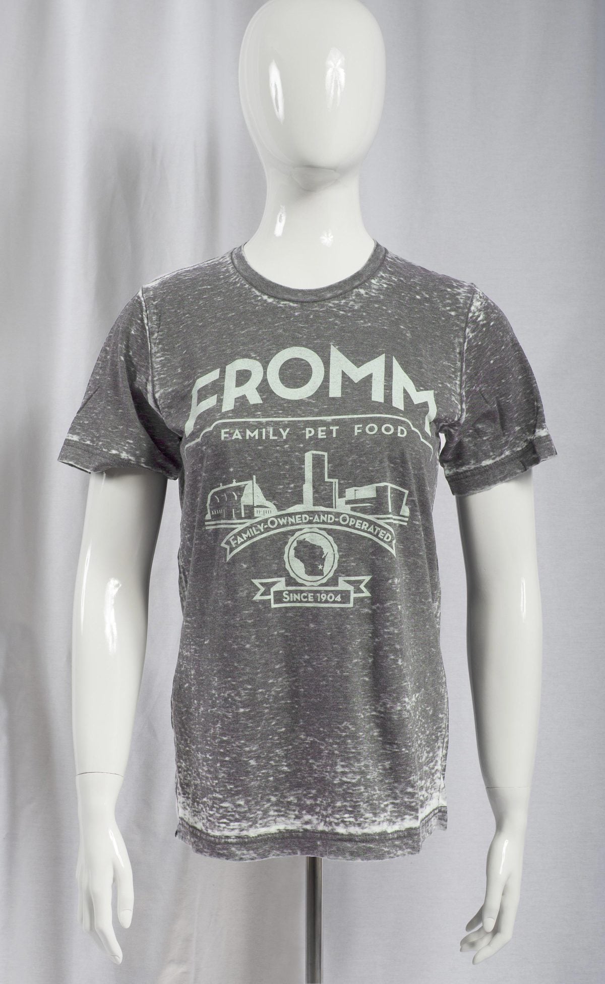 Art Deco 'Fromm Family Pet Food' with Plant Short Sleeve Tee (Acid Wash Grey)